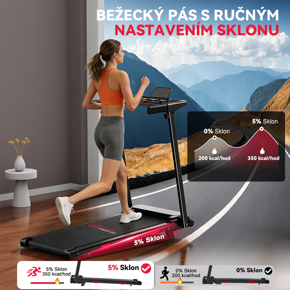 Skladací Bežecký Pás Q5 s Nastaviteľným Sklonom, Bezkefovým Motorom, Rýchlosť 1–12 km/h