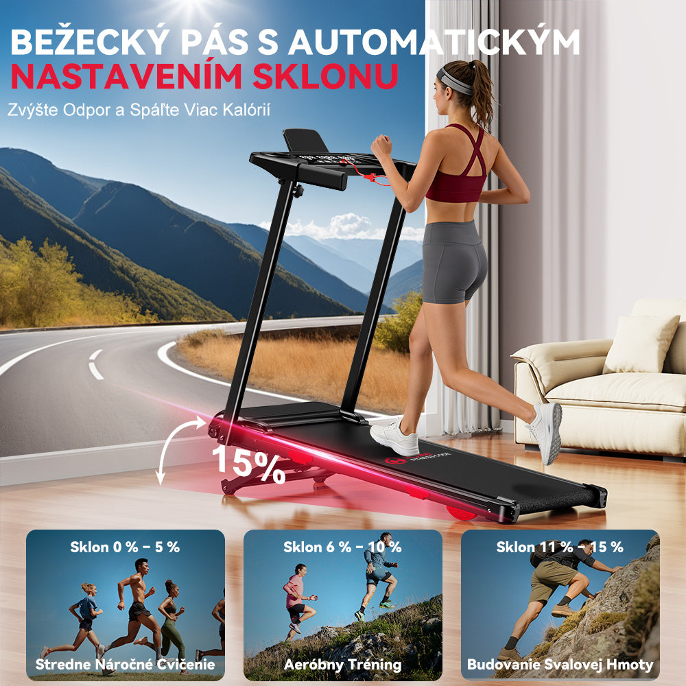 Skladací Bežecký Pás Q5 Pro s Bezuhlíkovým Motorom, Rýchlosť 1-12 km/h, Automatickým Sklonom 15 %