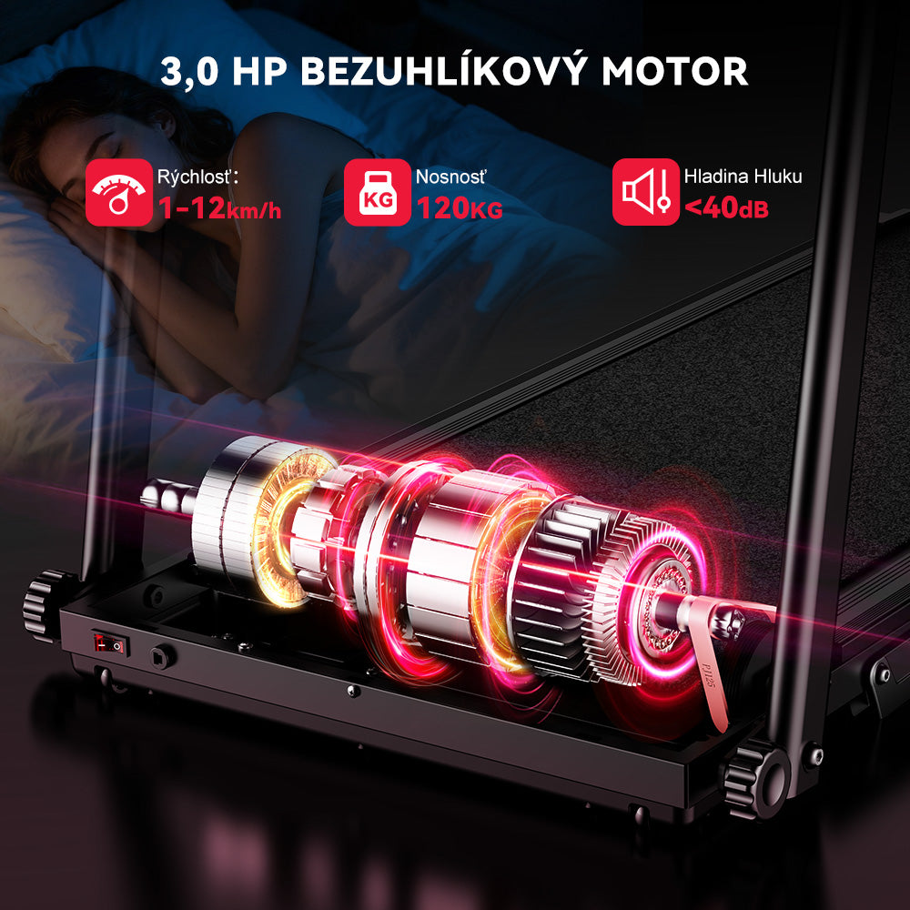 Skladací Bežecký Pás Q5 s Nastaviteľným Sklonom, Bezkefovým Motorom, Rýchlosť 1–12 km/h